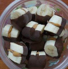 chocolate covered banana slices on top of each other