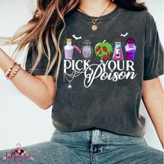 Disney Pick Your Poison  Shirt, Disney Villain Shirt Disney Villans Outfits, Disney Villains Outfit Ideas, Villians Disneybound, Disney Bound Villains, Disney Park Shirts, Disney Characters Halloween, Scary Party, Disney Fits, Tshirts Ideas