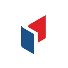 a red and blue arrow logo on a white background