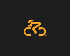 an orange and black bicycle logo on a black background with the letter c in it's center