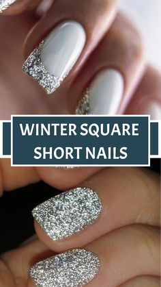 Winter Square Short Nails Holiday Nails Short Square, Glitter Accent Nails, Nail Effects, Blue Tips, Short Square Nails, Arctic Blue, Candy Cane Stripes, Holiday Sparkle, Icy Blue