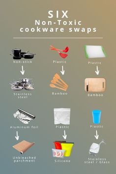 six non - toxiic cookware swaps are shown in this graphic above