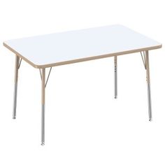 a rectangular white table with metal legs on an isolated white background for use in school or home projects