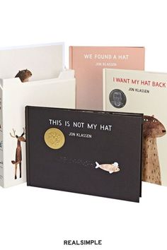 three books with different illustrations on them, one is not my hat and the other is not