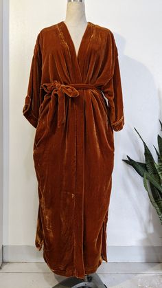 Silk Velvet Night Robe Rust Orange Silk Velvet Kimono, Kimono Cardigan, Hand-dyed Long Duster, Natural Silk Velvet Over-sized Jacket - Etsy Historical Recipes, Cherry Orchard, Velvet Kimono, Blue Kimono, Long Duster, Boho Life, Velvet Clothes, Rust Orange, Womens Robes