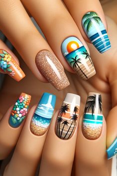 Ready for summer? Discover the hottest beach nail trends that are super cute and on point! Get inspired and nail your summer look. Beach Nail Designs Ocean, Beach Nail Art, Beach Nail Designs, Beach Nail, Unghie Sfumate, Nails Arts, Tropical Nails, Nice Nails