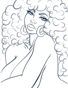 a drawing of a woman with curly hair