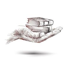 a hand holding three books on top of each other