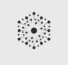 an abstract black and white design on a light gray background with dots in the center