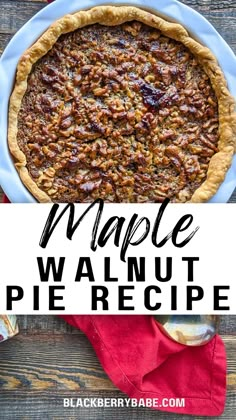 an apple walnut pie is shown with the title above it