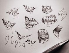 a pencil drawing of different mouths and teeth