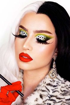 Halloween Makeup Aesthetic, Cruella Deville Makeup, Cruella Costume, Devil Makeup, Halloween Makeup Diy, Spooky Night