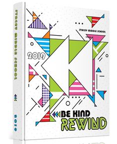 the book cover for be kind rewind is shown with colorful geometric shapes and lines