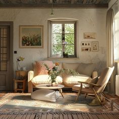 Modern cottage living room, rustic charm with vintage furniture, soft pastel walls, and cozy textiles, creating a warm and inviting atmosphere2 Cottage Living Room Decor