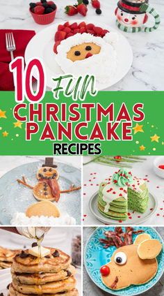 Photo collage of Christmsa pancakes recipes. Kids Christmas Food Ideas, Pancake Recipes Easy, Kids Christmas Food, Cute Christmas Food Ideas, Christmas Food Ideas For Kids, Cute Christmas Food, Christmas Breakfast Ideas For Kids, Easy Christmas Breakfast Ideas