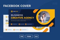 a facebook cover with an image of a woman on her laptop and the words business creative agency