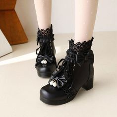 Customized Product. is not eligible for return. Ship In 4-15 Days.Fabric Material: PuColor: Black. Pink. White Mid Heel Ankle Boots, Womens Cosplay, Halter Dress Short, Girls High Heels, Bow Boots, Kawaii Shoes, Boots Chunky, Lace Up Booties, High Heel Boots Ankle