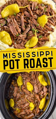 Serve this easy Mississippi pot roast recipe on a weeknight dinner! With just five simple ingredients, you can make this best pot roast recipe that your family will love to come home to! Save this easy slow cooker dinner recipe! Mississippi Pot Roast Recipe, Slow Cooker Mississippi Pot Roast, Mississippi Roast Recipe, Slow Cooker Pot Roast Recipes, Pot Roast Crock Pot Recipes, Slow Cooker Italian Beef, Mississippi Pot, Pot Roast Recipe