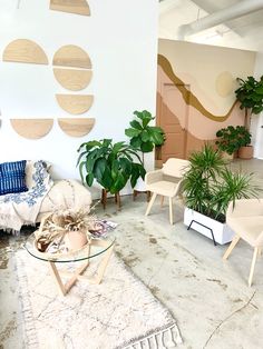 a living room filled with lots of furniture and plants