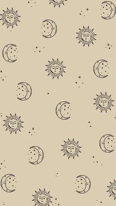 the sun, moon and stars are drawn on a beige background