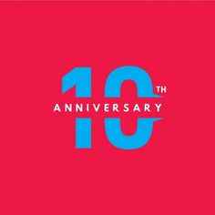 the 10th anniversary logo is shown on a red background with blue and white letters that read'10th anniversary '