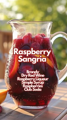 Raspberry Sangria is a delicious, fruity cocktail that’s as fun to make as it is to drink. Whether you’re hosting a party or simply enjoying a sunny day, this sangria is sure to be a hit. Cheers to a drink that’s bursting with flavor and perfect for any occasion. #raspberrysangria via @mybartender Soda Cocktails, Raspberry Sangria, Cocktail Cards, Red Sangria Recipes, Bar Tender, Fancy Water, Sangria Cocktail, Drink Recipies, Yummy Cocktails