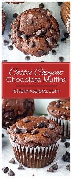 chocolate muffins with chocolate chips on top