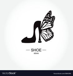 a shoe with a butterfly on it and the word shoe store written in black ink