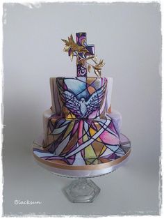 Stained glass cake - cake by Blacksun Stained Glass Cake, Cake For Boy, Confirmation Cake