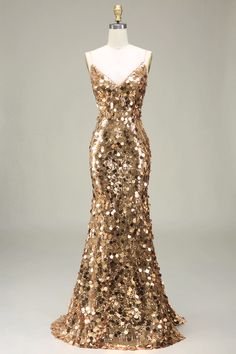 Beautiful! 16th Birthday Dresses, Great Gatsby Prom Dresses, Golden Prom Dress, Wrestlemania 40, Prom Dress Sparkly, Golden Mermaid, Gold Formal Dress, Sequin Evening Dress, Sparkly Prom Dresses