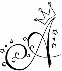 the letter k with stars and a crown on top is drawn by hand in black ink