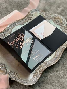 wedding invitations Rose Gold And Black Wedding Invitations, Black Pink Gold Wedding, Wedding Card Layout, Unique Invitation Ideas, Black And Blush Wedding, Black And Rose Gold Wedding, Rose Gold Wedding Invitation, Fancy Wedding Invitations, Blush Pink Wedding Invitations