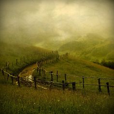 an old photo of a country road in the foggy countryside framed print by panoramic images