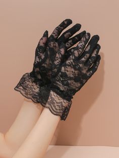 Negro  Collar  Encaje Floral Guantes Embellished   Accesorios de Mujer Black Lace Gloves Aesthetic, Lace Gloves Aesthetic, Goth Gloves, Gloves Aesthetic, Fancy Gloves, Black Lace Gloves, Lace Fingerless Gloves, Elegant Gloves, Short Gloves