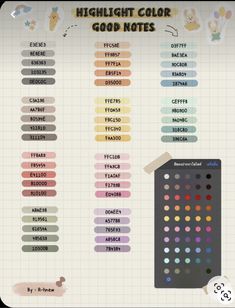 an info sheet with different colors and numbers for each type of color scheme in the text box