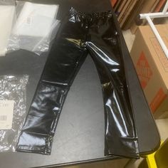 This Is A New In Manufacturers Original Plastic Bag Pair Of Girl's Black Metallic Elastic Waist Faux Leather Pants In Size Eu 130 Us 9-10 Made By Zukocert. It Has A Retail Value Of $25. Pvc Pants, Linen Drawstring Pants, Girls Denim Shorts, Navy Gingham, Linen Blend Pants, Pink Pants, Girls Denim, Gingham Print