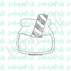 a drawing of a candy jar with a striped hat on it's top and the word