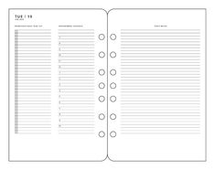 the printable daily planner is shown in black and white, with lines on each side