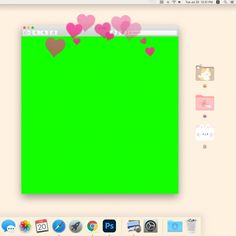 a green screen with pink hearts on it's side and the top right corner