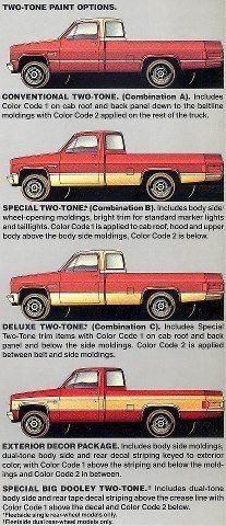 an old red pick up truck is shown in three different colors and features the same color scheme