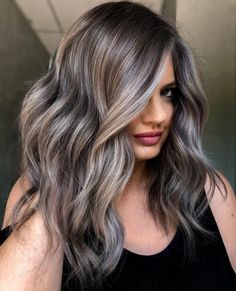 Brown Hair With Silver Streaks, Hair With Silver Streaks, Gray Brown Hair, Hair With Dimension, Color For Black Hair, Money Piece Hair Ideas, Face Framing Highlights, Natural White Hair, Grey Brown Hair