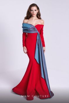 MNM Couture N0561 Pre-draped Evening Dress With Sweep Train For Gala, Couture Gown For Gala, Couture Evening Dress With Sweep Train For Gala, Pre-draped Maxi Evening Dress For Banquet, Luxury Evening Dress For Banquet, Couture Ball Gown For Gala, Couture Floor-length Evening Dress For Gala, Couture Evening Dress For Prom Season, Couture Ball Gown Evening Dress For Gala