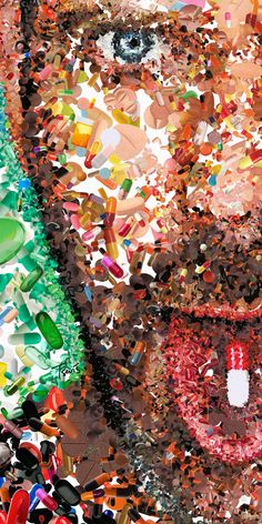 a collage of football players made up of confetti and plastic bottle caps