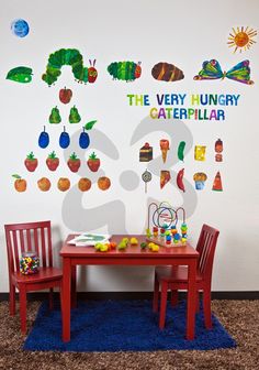 the very hungry caterpillar wall decal is shown in this children's room