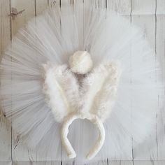 a white tutule and headband on a wooden background