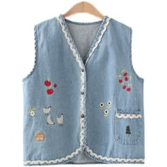 This item is for one waistcoat. Photos may slightly different from actual item's color due to the lighting during photo shooting or the monitor's display. This is in Asian sizing, smaller than western size e.g. UK, US, AU. Please check the measurements carefully before making a purchase. Beside, Please allow 2-4cm discrepancy due to different measurement method. If you are not sure which size to buy, please provide height and weight, we will recommend a suitable size. Size: one size fits UK 6-12 Japanese Preppy, Preppy Tops, Denim Waistcoat, Lace Jeans, Cute Embroidery, Jeans Tops, Embroidery Lace, Denim Outfit, New Yorker