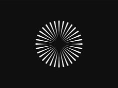 an abstract black and white logo with sunbursts in the center on a dark background