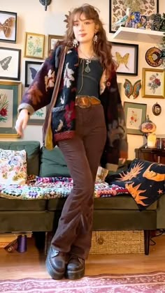 Maximalist Clothing Style, Grunge 70s Outfit, Grunge Cottage Core Outfits, Whimsigoth Jeans Outfit, Whimsigoth Work Outfits, Whimsigoth Aesthetic Fashion, 70s Grunge Outfits, Whimsical Outfit Ideas, Whimsygoth Clothes