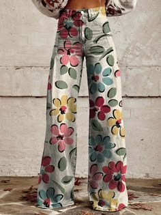 Multicolor Flowers, Striped Wide Leg Pants, Fashion Scarf, Romper With Skirt