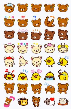 an assortment of cartoon bears with different expressions